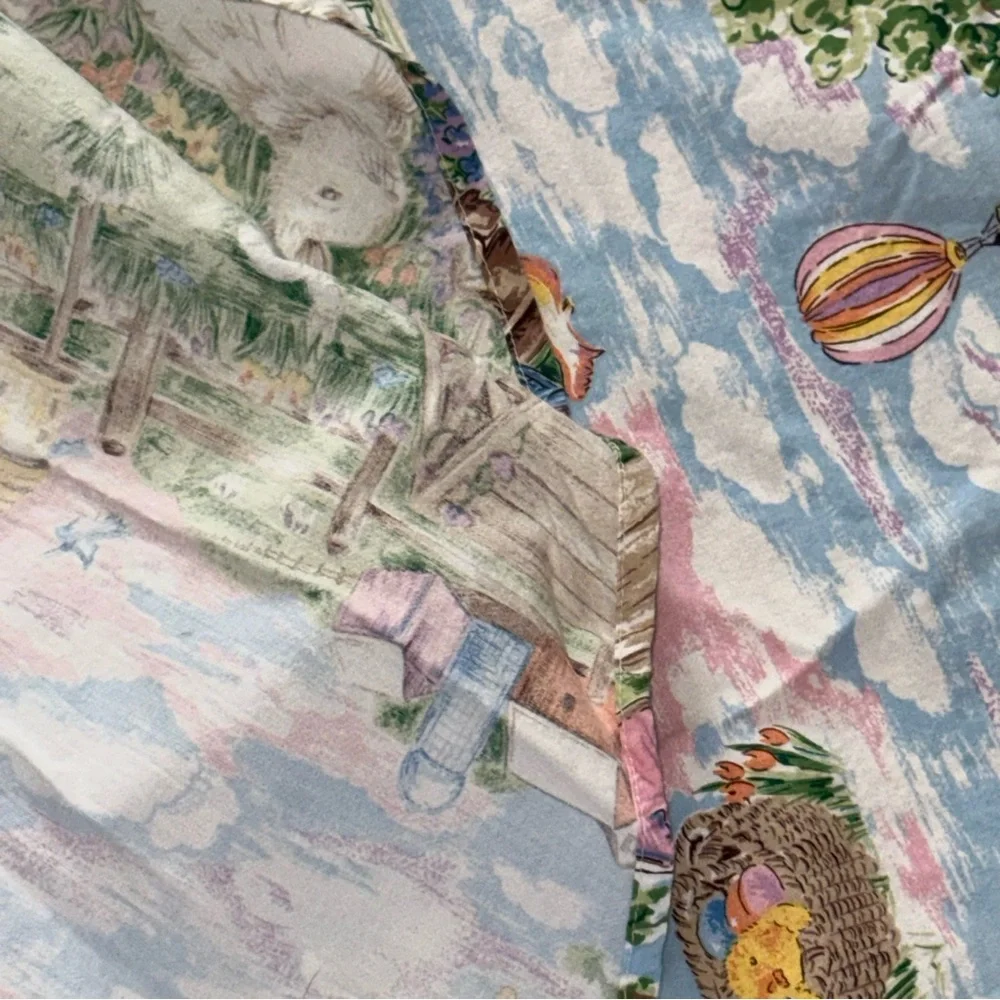Easter Tablecloth Spring Rabbits Baskets In Garden Oval Cotton 54
